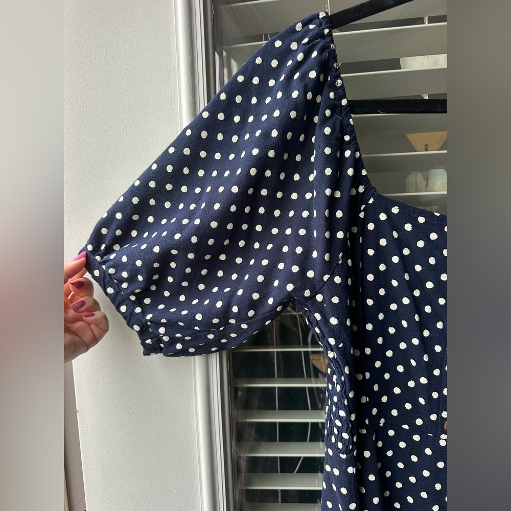 Vero Moda Navy Puff Sleeve Polka Dot Dress - Picture 11 of 12